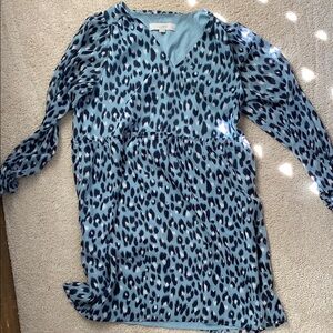 LOFT Multicolored Bishop Sleeve V-Neck Midi Dress